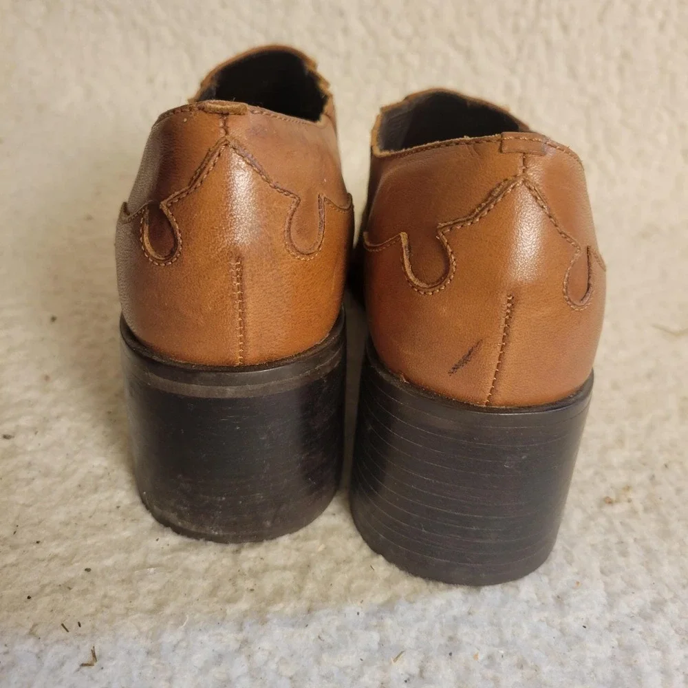 Markon Tan Leather‎ Western Booties Pointed Toe Stacked Block Heel Size 8